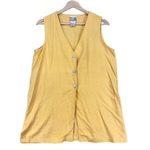 Vintage Y2K Clio Silk Vest Blouse Womens S Yellow Oversized Button Front‎
